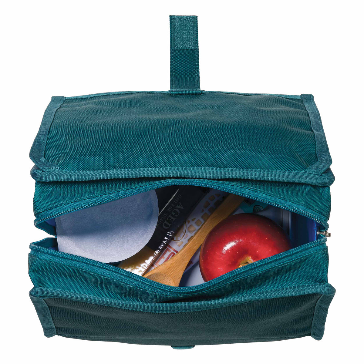 freezable-lunch-bag-m2 freezable-lunch-bag-deep-teal-top-view-packed.jpg